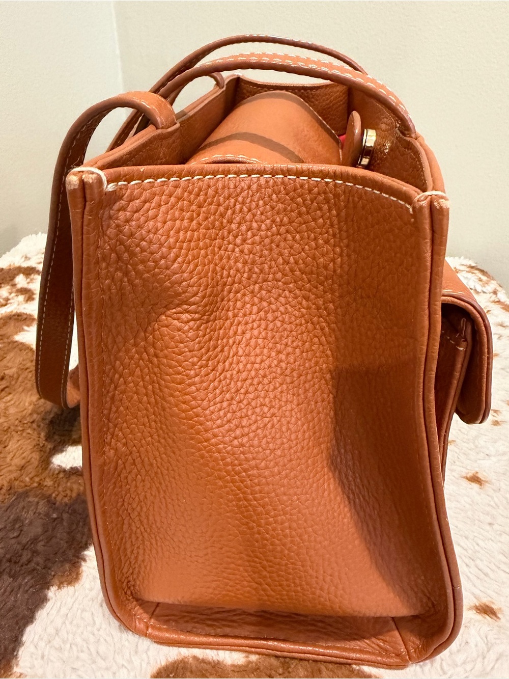 Dooney & Bourke Janine Front Pocket Satchel Tote/ Natural, Cognac/ Like New - Picture 16 of 16